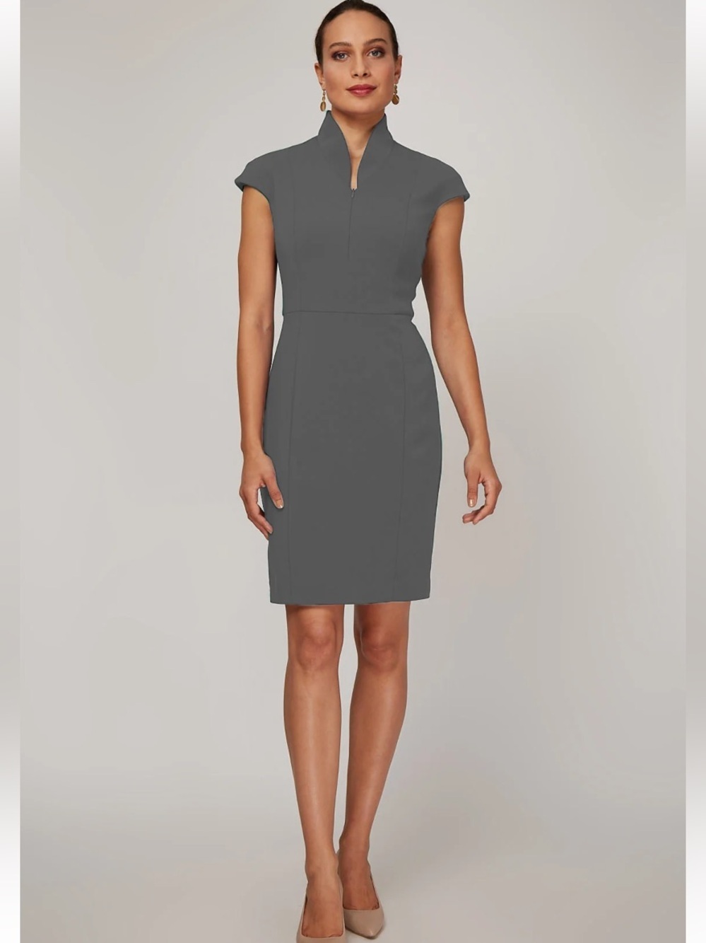 New Nora Gardner Evelyn Midi Dress Size 6 Charcoal Sheath Career NYC Power Dress